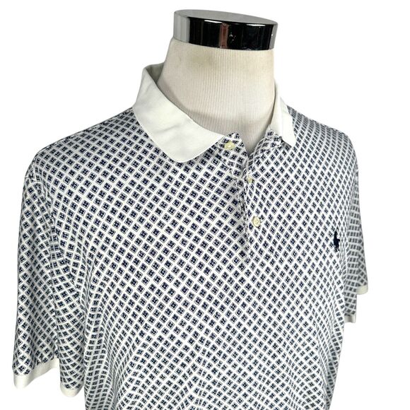Polo Ralph Lauren Polo Shirt Men’s 2XL XXL White Blue Interlock Floral Geometric - Picture 2 of 10